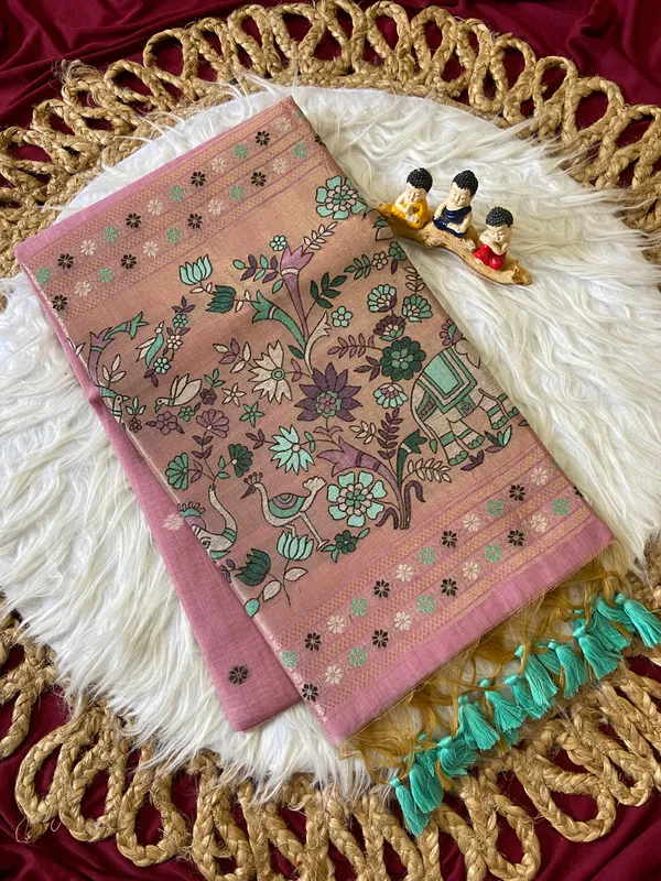 Premium_Soft_Muga_Cotton_Paithani_sarees_with_Beautiful_colourfull_3D_Woven_Elephant_Design_Pallu_With_Attractive_All_Over_Resham_Weaving_Butti_Design_With_Zari_Weaving_Border_And_Resham_Weaving_Butti_Blouse_With_Fancy_Tassels