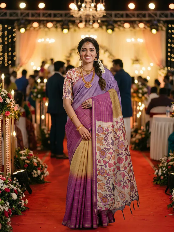 Soft_Semi_Tussar_Silk_sarees_with_Beautiful_Digital_Print_With_Attractive_Border_And_Contrast_Print_Blouse_With_Tassels