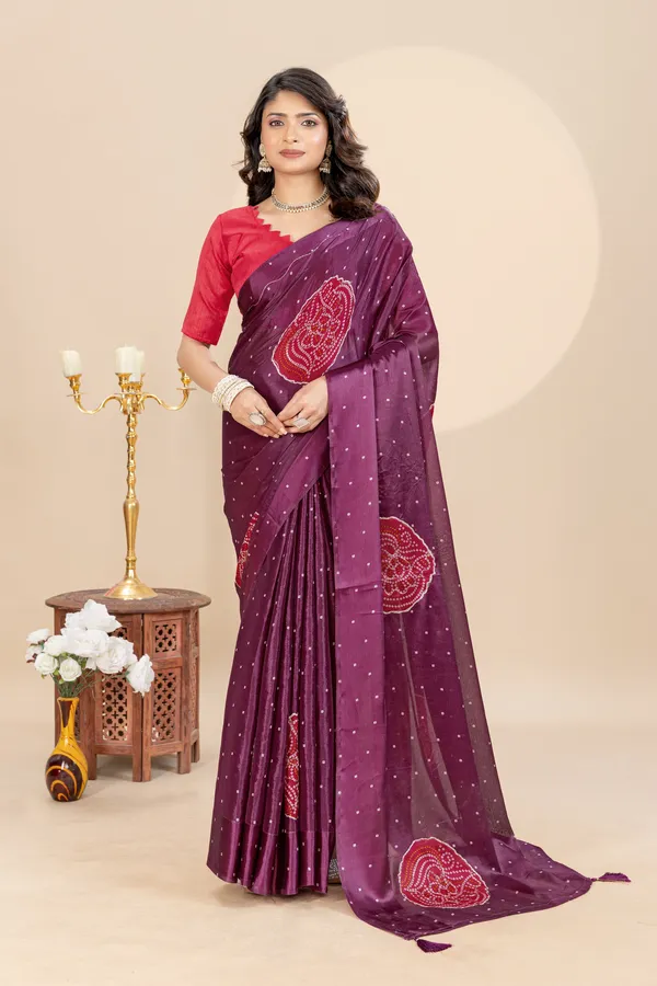 Soft_Chinon_Silk_sarees_with_Beautiful_Bandhani_Print_With_Attractive_Handwork_And_Mono_Fabric_Blouse_With_Tassels_in_new_styles_n_new_look