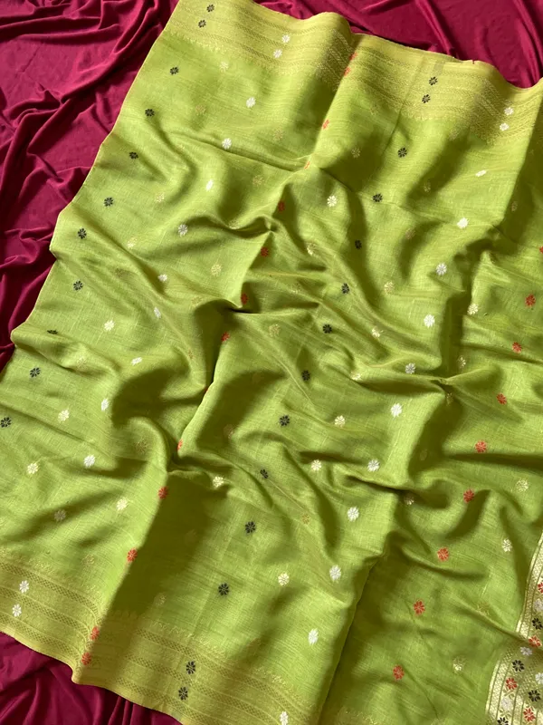 Premium_Soft_Muga_Cotton_Paithani_sarees_with_Beautiful_colourfull_3D_Woven_Elephant_Design_Pallu_With_Attractive_All_Over_Resham_Weaving_Butti_Design_With_Zari_Weaving_Border_And_Resham_Weaving_Butti_Blouse_With_Fancy_Tassels