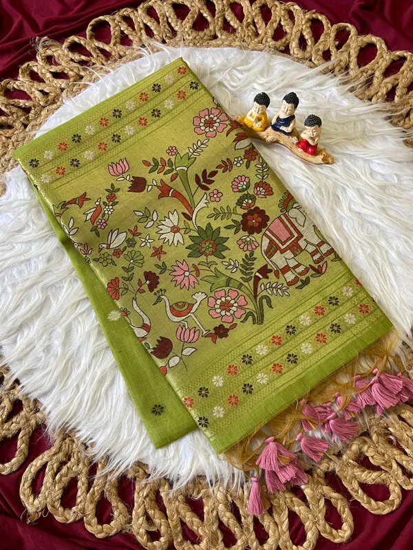 Premium_Soft_Muga_Cotton_Paithani_sarees_with_Beautiful_colourfull_3D_Woven_Elephant_Design_Pallu_With_Attractive_All_Over_Resham_Weaving_Butti_Design_With_Zari_Weaving_Border_And_Resham_Weaving_Butti_Blouse_With_Fancy_Tassels