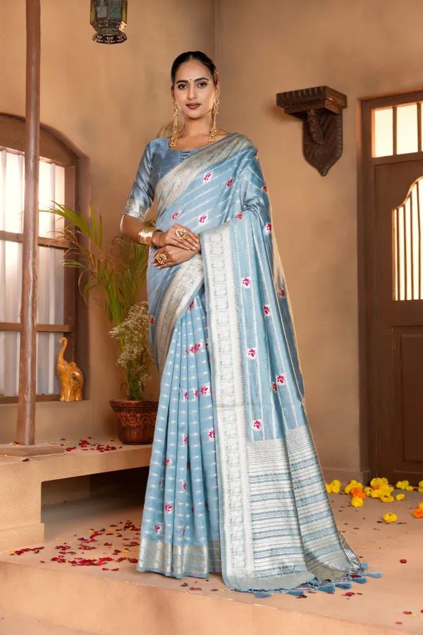 Premium_Soft_Khadi_Linen_sarees_with_Beautiful_Design_Weaving__Pallu_With_Attractive_Traditional_Zari_Weaving__Border_With_All_Over_Butterfly_Weaving__Design_And_Weaving__Blouse_With_Fancy_Tassels