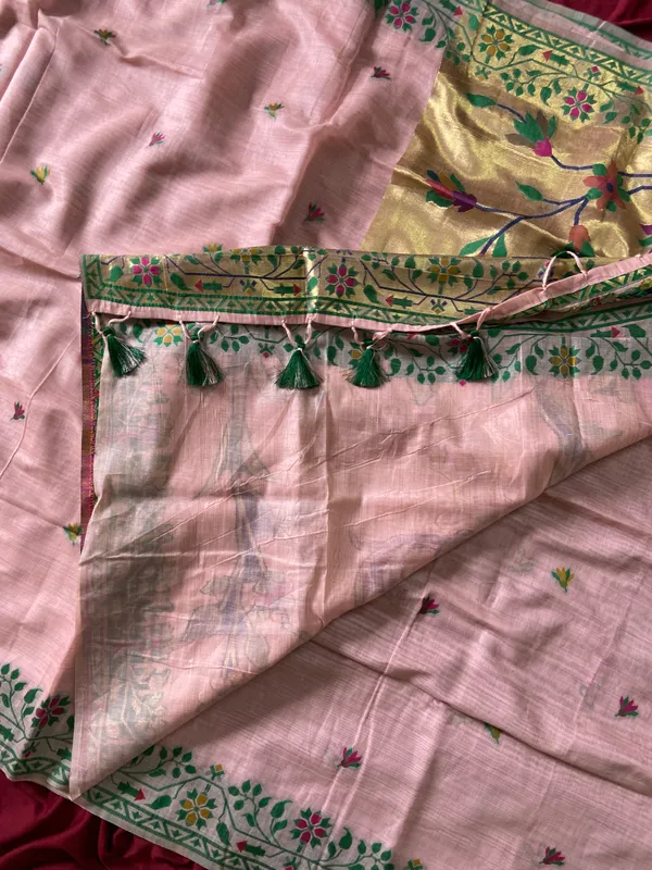 Premium_Soft_Muga_Cotton_Paithani_sarees_with_Beautiful_Colourfull_3D_Woven_Zari_Deer_Design_Pallu_With_Attractive_All_Over_Resham_Weaving_Butti_Design_With_Zari_Weaving_Border_And_Resham_Weaving_Border_Blouse_With_Fancy_Tassels
