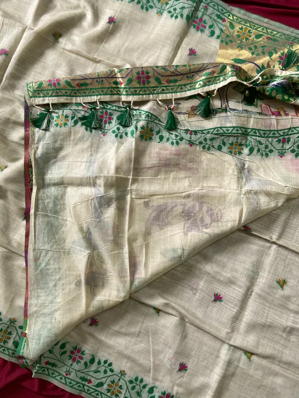 Premium_Soft_Muga_Cotton_Paithani_sarees_with_Beautiful_Colourfull_3D_Woven_Zari_Deer_Design_Pallu_With_Attractive_All_Over_Resham_Weaving_Butti_Design_With_Zari_Weaving_Border_And_Resham_Weaving_Border_Blouse_With_Fancy_Tassels