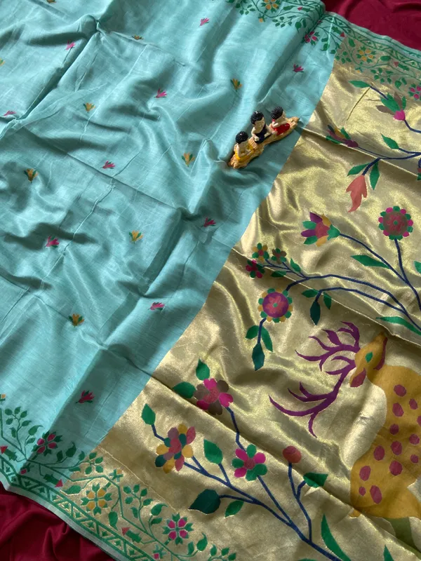 Premium_Soft_Muga_Cotton_Paithani_sarees_with_Beautiful_Colourfull_3D_Woven_Zari_Deer_Design_Pallu_With_Attractive_All_Over_Resham_Weaving_Butti_Design_With_Zari_Weaving_Border_And_Resham_Weaving_Border_Blouse_With_Fancy_Tassels