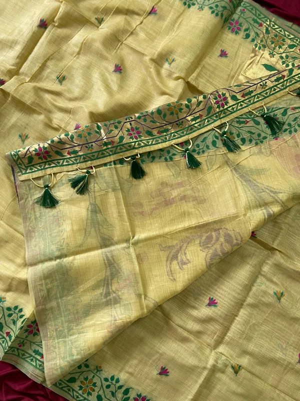 Premium_Soft_Muga_Cotton_Paithani_sarees_with_Beautiful_Colourfull_3D_Woven_Zari_Deer_Design_Pallu_With_Attractive_All_Over_Resham_Weaving_Butti_Design_With_Zari_Weaving_Border_And_Resham_Weaving_Border_Blouse_With_Fancy_Tassels