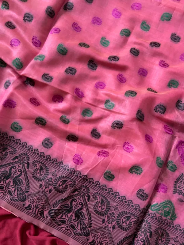 Premium_Soft_Muga_Cotton_Sarees_With_Beautiful_Colourfull_Ganga_Jamuna_Border_Attractive_All_Over_Resham_Weaving_Butti_Design_With_Resham_Weaving_Pallu_And_Resham_Weaving_Blouse_With_Fancy_Tassels