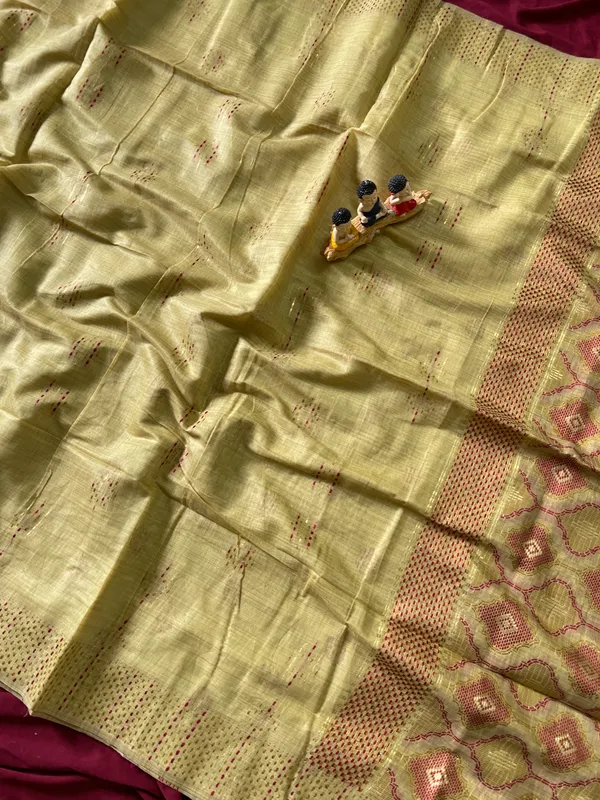 Premium_Soft_Muga_Cotton_sarees_with_Beautiful_Colourfull_3D_Woven_Small_Motifs_Pallu_With_Attractive_All_Over_Resham_Weaving_Butti_Design_With_Resham_Weaving_Border_And_Resham_Weaving_Butti_Blouse_With_Fancy_Tassels