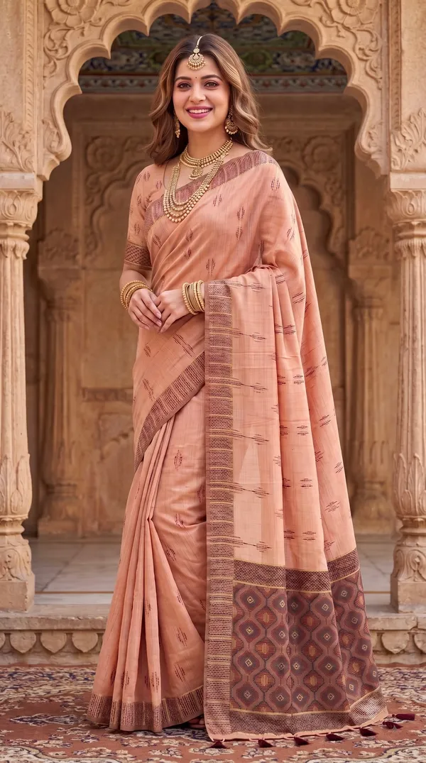 Premium_Soft_Muga_Cotton_sarees_with_Beautiful_Colourfull_3D_Woven_Small_Motifs_Pallu_With_Attractive_All_Over_Resham_Weaving_Butti_Design_With_Resham_Weaving_Border_And_Resham_Weaving_Butti_Blouse_With_Fancy_Tassels