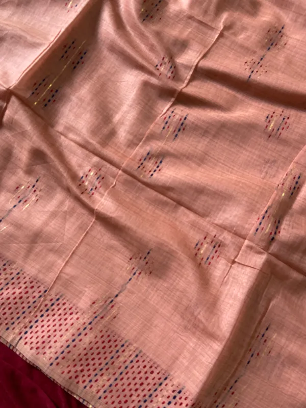 Premium_Soft_Muga_Cotton_sarees_with_Beautiful_Colourfull_3D_Woven_Small_Motifs_Pallu_With_Attractive_All_Over_Resham_Weaving_Butti_Design_With_Resham_Weaving_Border_And_Resham_Weaving_Butti_Blouse_With_Fancy_Tassels
