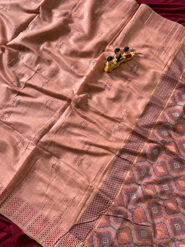 Premium_Soft_Muga_Cotton_sarees_with_Beautiful_Colourfull_3D_Woven_Small_Motifs_Pallu_With_Attractive_All_Over_Resham_Weaving_Butti_Design_With_Resham_Weaving_Border_And_Resham_Weaving_Butti_Blouse_With_Fancy_Tassels