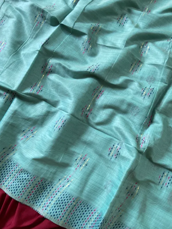 Premium_Soft_Muga_Cotton_sarees_with_Beautiful_Colourfull_3D_Woven_Small_Motifs_Pallu_With_Attractive_All_Over_Resham_Weaving_Butti_Design_With_Resham_Weaving_Border_And_Resham_Weaving_Butti_Blouse_With_Fancy_Tassels