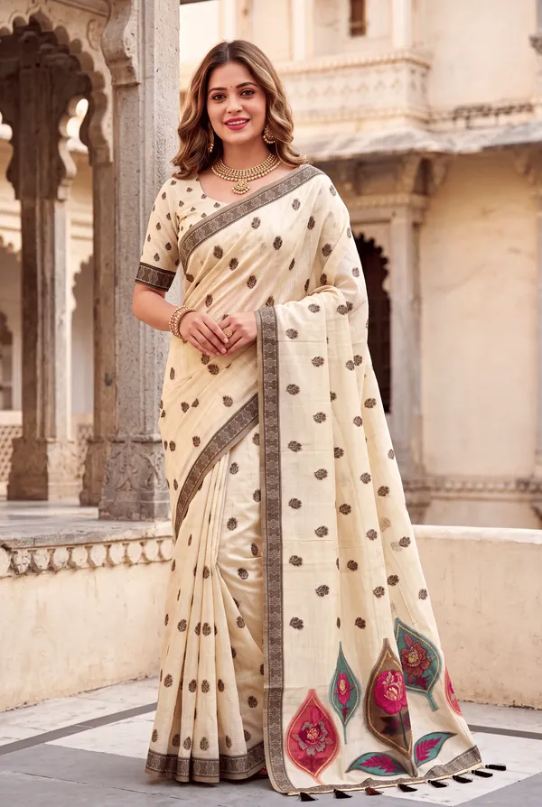 Premium_Soft_Muga_Cotton_sarees_with_Beautiful_Colourfull_Digital_Weaving_Work_Pallu_With_Attractive_Resham_Weaving_Border_With_All_Over_Resham_Weaving_Butti_Design_And_Resham_Weaving_Butti_Blouse_With_Fancy_Tassels