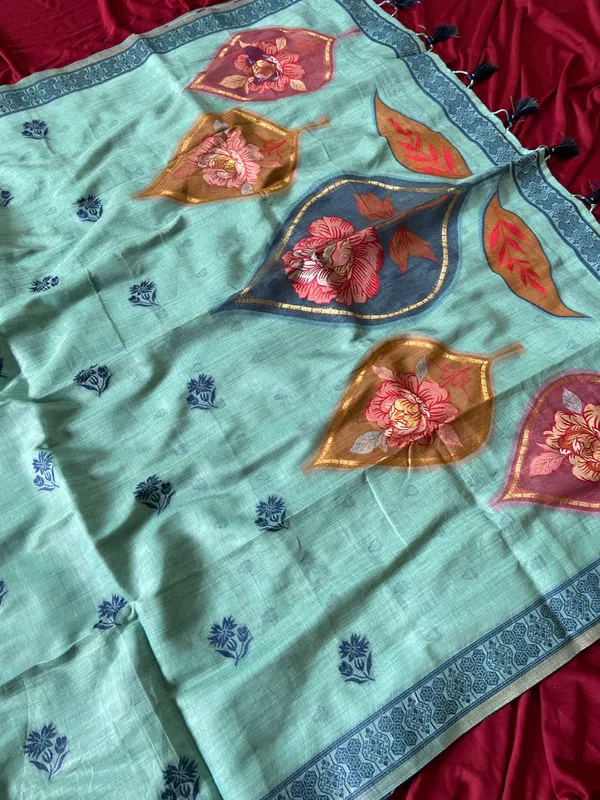 Premium_Soft_Muga_Cotton_sarees_with_Beautiful_Colourfull_Digital_Weaving_Work_Pallu_With_Attractive_Resham_Weaving_Border_With_All_Over_Resham_Weaving_Butti_Design_And_Resham_Weaving_Butti_Blouse_With_Fancy_Tassels