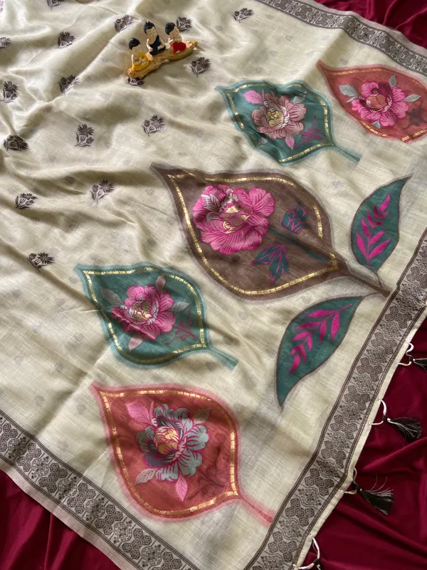 Premium_Soft_Muga_Cotton_sarees_with_Beautiful_Colourfull_Digital_Weaving_Work_Pallu_With_Attractive_Resham_Weaving_Border_With_All_Over_Resham_Weaving_Butti_Design_And_Resham_Weaving_Butti_Blouse_With_Fancy_Tassels