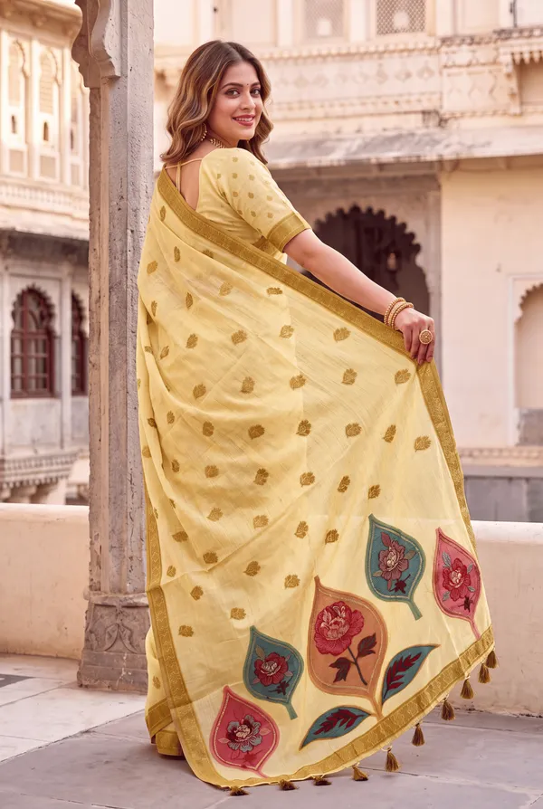 Premium_Soft_Muga_Cotton_sarees_with_Beautiful_Colourfull_Digital_Weaving_Work_Pallu_With_Attractive_Resham_Weaving_Border_With_All_Over_Resham_Weaving_Butti_Design_And_Resham_Weaving_Butti_Blouse_With_Fancy_Tassels
