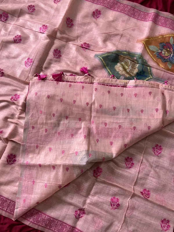 Premium_Soft_Muga_Cotton_sarees_with_Beautiful_Colourfull_Digital_Weaving_Work_Pallu_With_Attractive_Resham_Weaving_Border_With_All_Over_Resham_Weaving_Butti_Design_And_Resham_Weaving_Butti_Blouse_With_Fancy_Tassels