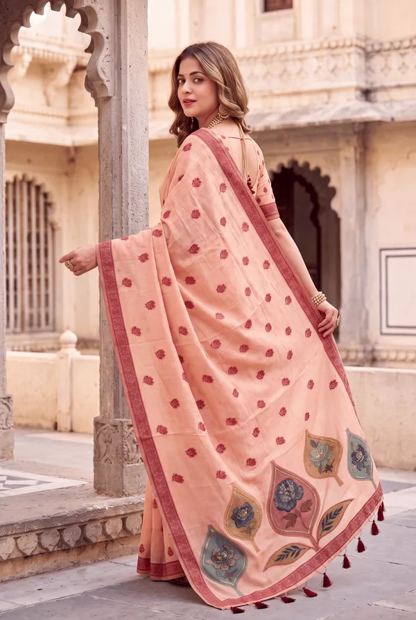 Premium_Soft_Muga_Cotton_sarees_with_Beautiful_Colourfull_Digital_Weaving_Work_Pallu_With_Attractive_Resham_Weaving_Border_With_All_Over_Resham_Weaving_Butti_Design_And_Resham_Weaving_Butti_Blouse_With_Fancy_Tassels