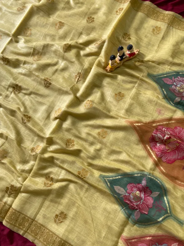 Premium_Soft_Muga_Cotton_sarees_with_Beautiful_Colourfull_Digital_Weaving_Work_Pallu_With_Attractive_Resham_Weaving_Border_With_All_Over_Resham_Weaving_Butti_Design_And_Resham_Weaving_Butti_Blouse_With_Fancy_Tassels