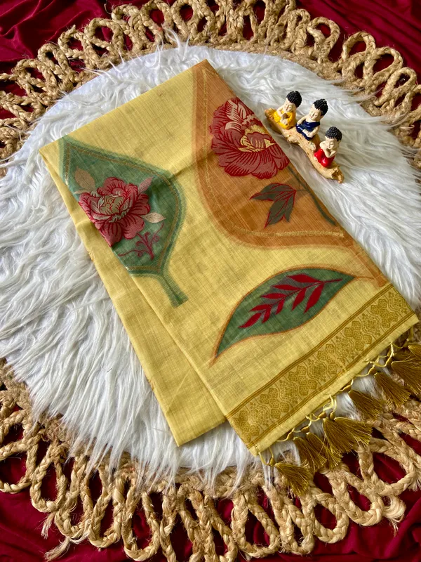 Premium_Soft_Muga_Cotton_sarees_with_Beautiful_Colourfull_Digital_Weaving_Work_Pallu_With_Attractive_Resham_Weaving_Border_With_All_Over_Resham_Weaving_Butti_Design_And_Resham_Weaving_Butti_Blouse_With_Fancy_Tassels