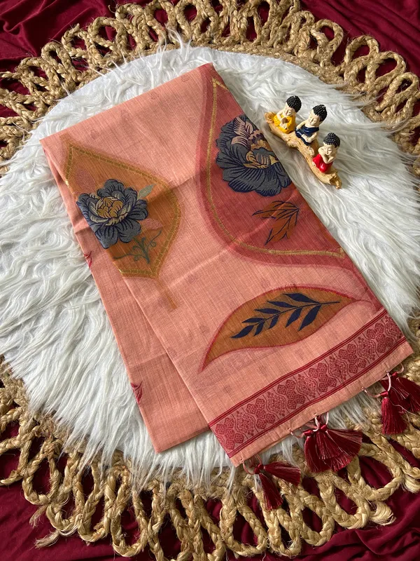 Premium_Soft_Muga_Cotton_sarees_with_Beautiful_Colourfull_Digital_Weaving_Work_Pallu_With_Attractive_Resham_Weaving_Border_With_All_Over_Resham_Weaving_Butti_Design_And_Resham_Weaving_Butti_Blouse_With_Fancy_Tassels