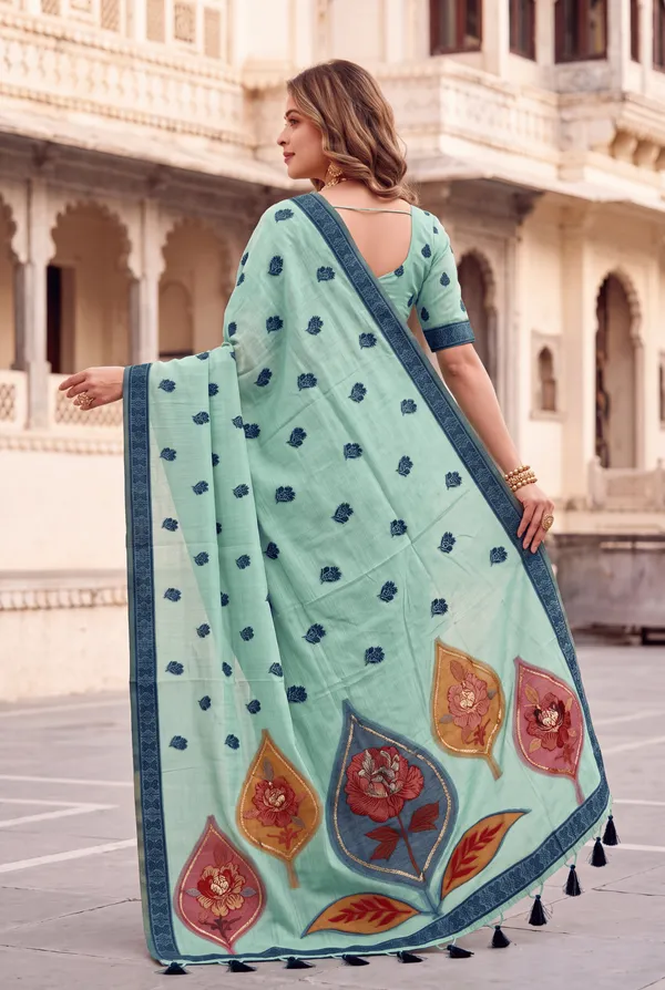 Premium_Soft_Muga_Cotton_sarees_with_Beautiful_Colourfull_Digital_Weaving_Work_Pallu_With_Attractive_Resham_Weaving_Border_With_All_Over_Resham_Weaving_Butti_Design_And_Resham_Weaving_Butti_Blouse_With_Fancy_Tassels