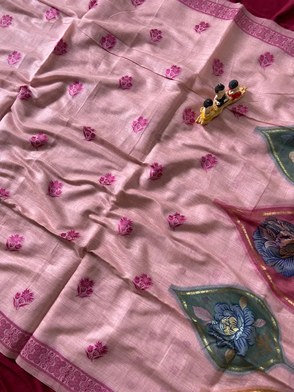 Premium_Soft_Muga_Cotton_sarees_with_Beautiful_Colourfull_Digital_Weaving_Work_Pallu_With_Attractive_Resham_Weaving_Border_With_All_Over_Resham_Weaving_Butti_Design_And_Resham_Weaving_Butti_Blouse_With_Fancy_Tassels