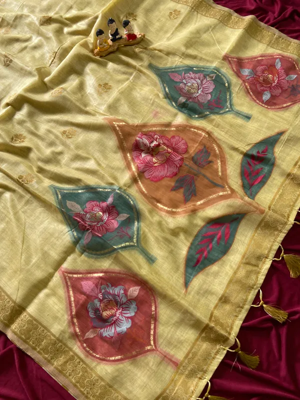 Premium_Soft_Muga_Cotton_sarees_with_Beautiful_Colourfull_Digital_Weaving_Work_Pallu_With_Attractive_Resham_Weaving_Border_With_All_Over_Resham_Weaving_Butti_Design_And_Resham_Weaving_Butti_Blouse_With_Fancy_Tassels