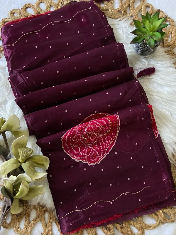 Soft_Chinon_Silk_sarees_with_Beautiful_Bandhani_Print_With_Attractive_Handwork_And_Mono_Fabric_Blouse_With_Tassels_in_new_styles_n_new_look