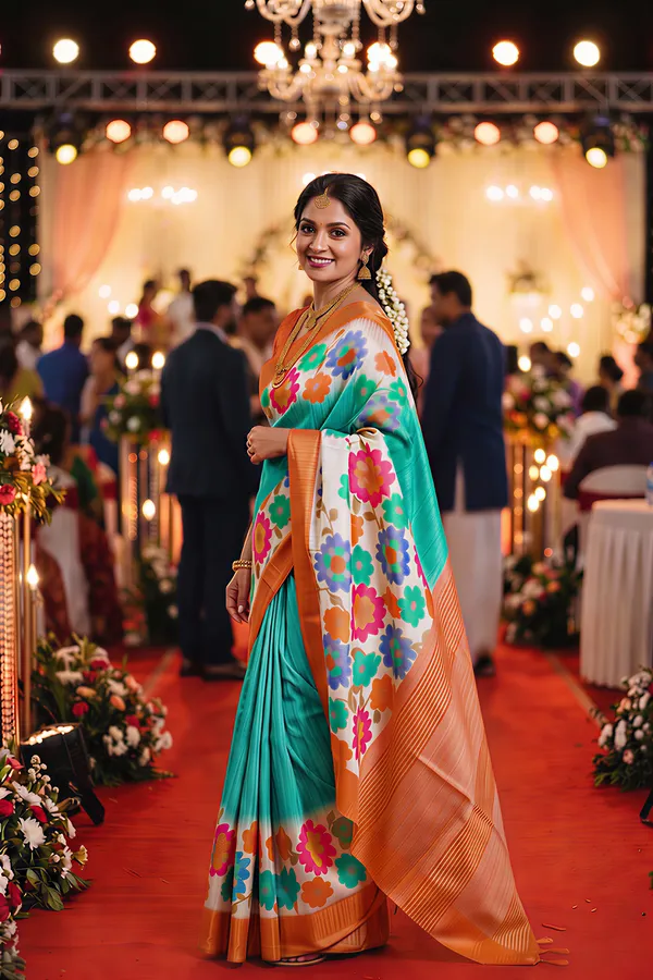 Soft_Tussar_Silk_sarees_with_Beautiful_Digital_Print_With_Attractive_Border_And_Contrast_Print_Blouse_With_Tassels