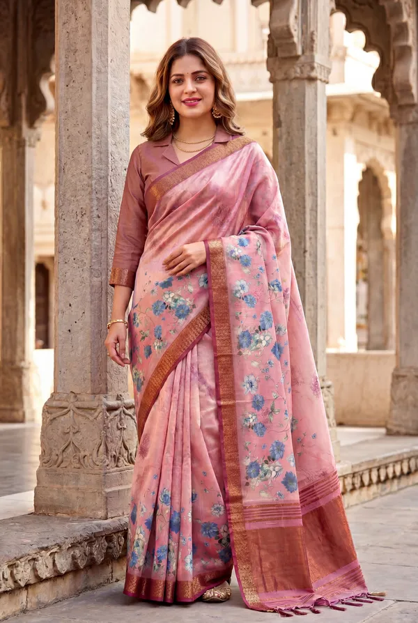 Soft_Tissue_Silk_sarees_with_Beautiful_Digital_Print_With_Attractive_Border_&_Rich_Pallu_With_Sequence_And_Contrast_Print_Blouse_With_Tassels