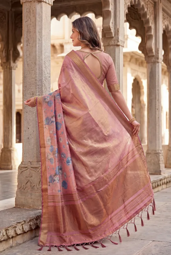Soft_Tissue_Silk_sarees_with_Beautiful_Digital_Print_With_Attractive_Border_&_Rich_Pallu_With_Sequence_And_Contrast_Print_Blouse_With_Tassels
