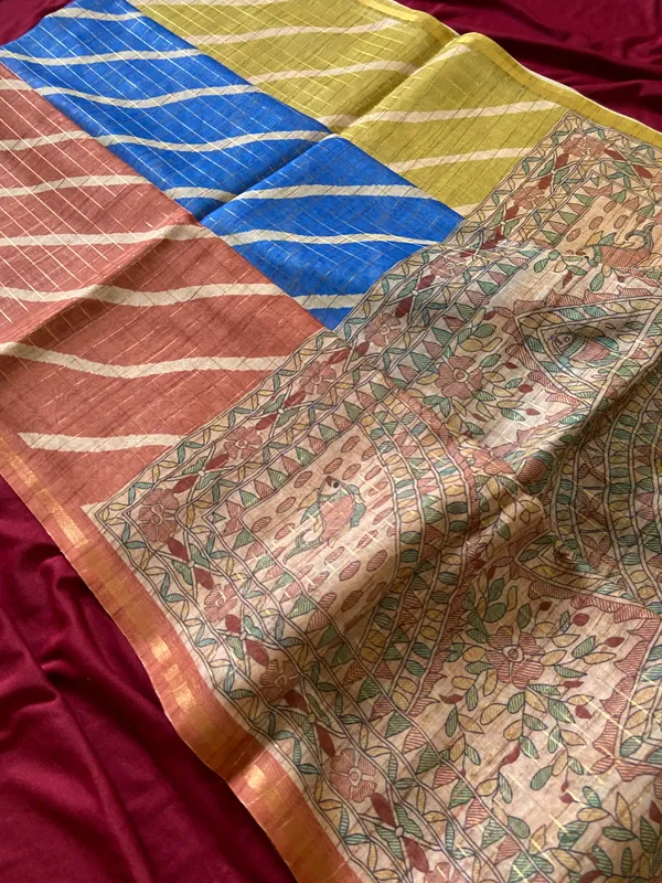 Soft_Semi_Tussar_Silk_sarees_with_Beautiful_Digital_Print_With_Attractive_Border_And_Contrast_Print_Blouse_With_Tassels