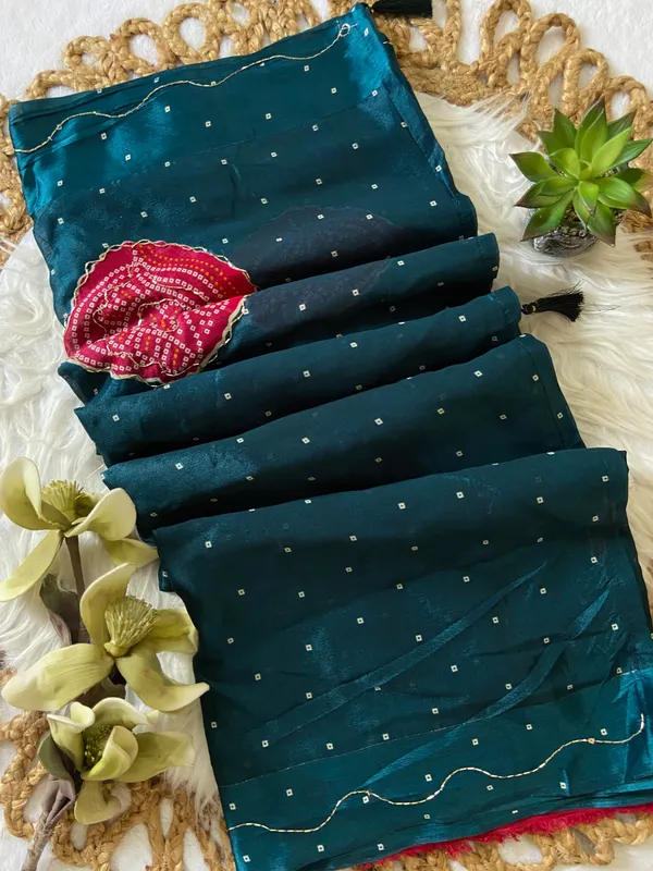Soft_Chinon_Silk_sarees_with_Beautiful_Bandhani_Print_With_Attractive_Handwork_And_Mono_Fabric_Blouse_With_Tassels_in_new_styles_n_new_look