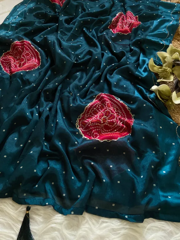 Soft_Chinon_Silk_sarees_with_Beautiful_Bandhani_Print_With_Attractive_Handwork_And_Mono_Fabric_Blouse_With_Tassels_in_new_styles_n_new_look