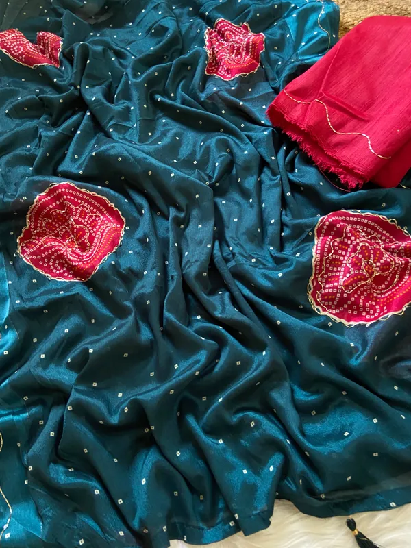 Soft_Chinon_Silk_sarees_with_Beautiful_Bandhani_Print_With_Attractive_Handwork_And_Mono_Fabric_Blouse_With_Tassels_in_new_styles_n_new_look