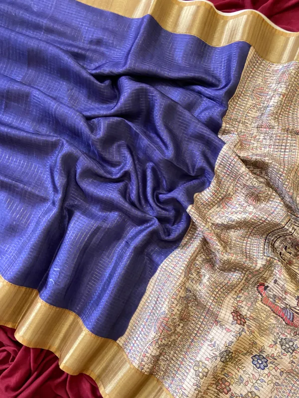 Soft_Tussar_Silk_sarees_with_Beautiful_Digital_Print_With_Attractive_Checks_Design_Saree_And_Digital_Print_Blouse_With_Tassels