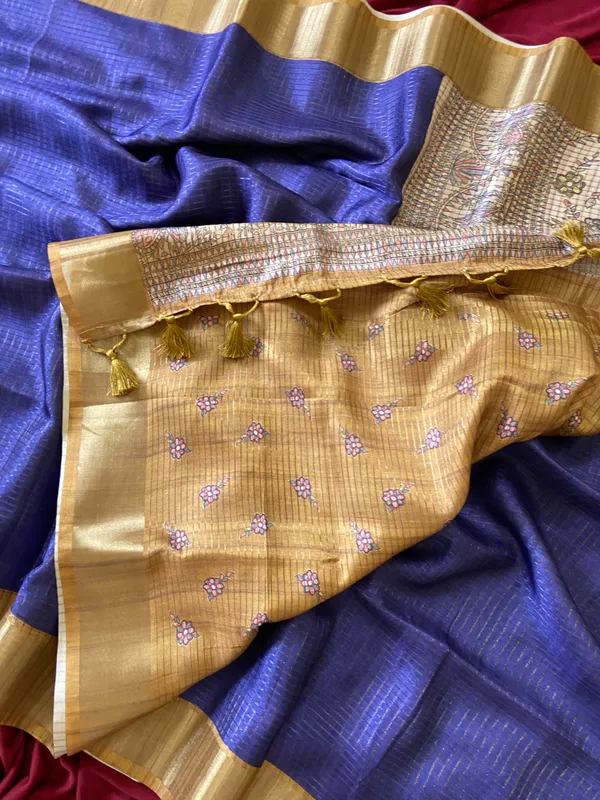 Soft_Tussar_Silk_sarees_with_Beautiful_Digital_Print_With_Attractive_Checks_Design_Saree_And_Digital_Print_Blouse_With_Tassels