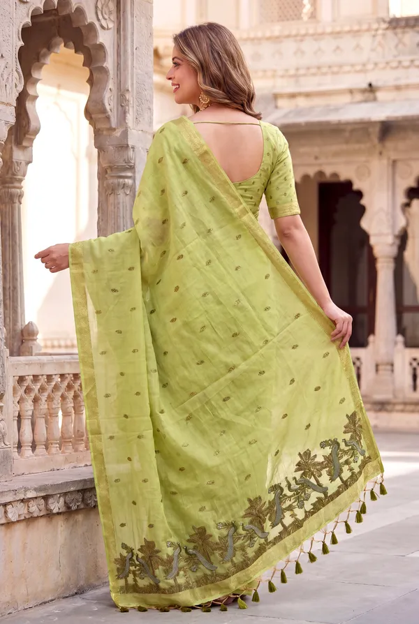 Premium_Soft_Muga_Cotton_sarees_with_Beautiful_Colourfull_Resham_Weaving__Peacock_Design_Pallu_With_Attractive_Traditional_Zari_Weaving__With_All_Over__Resham_Weaving__And_Resham_Weaving_Butti_Blouse_With_Fancy_Tassels