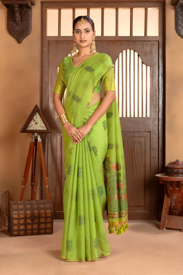 Premium_Soft_Muga_Cotton_sarees_with_Beautiful_?Colourfull_Resham_Weaving__Flower_Design_Pallu_With_Attractive_Traditional_Zari_Weaving__With_All_Over__Resham_Weaving__And_Resham_Weaving_Butti_Blouse_With_Fancy_Tassels