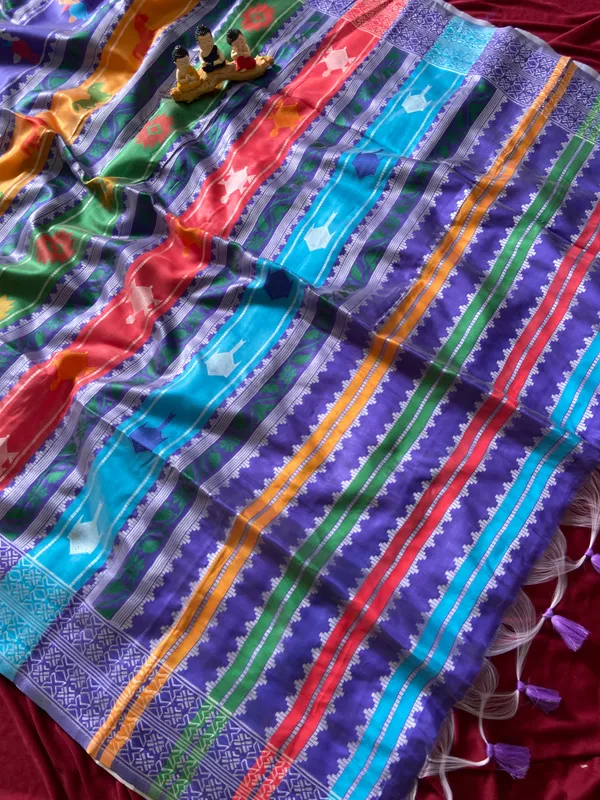 Soft_Silk_Sarees_With_Beautiful_Weaving_Design_With_Attractive_Berhampuri_Double_Palla_Saree_And_Contrast_Blouse_With_Tassels
