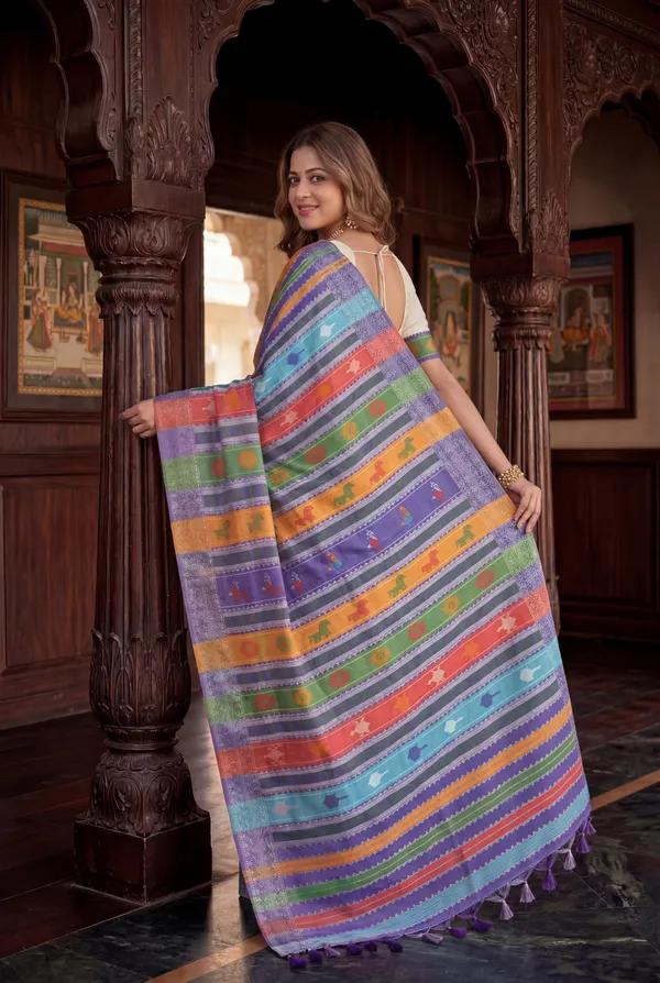 Soft_Silk_Sarees_With_Beautiful_Weaving_Design_With_Attractive_Berhampuri_Double_Palla_Saree_And_Contrast_Blouse_With_Tassels