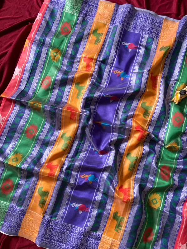 Soft_Silk_Sarees_With_Beautiful_Weaving_Design_With_Attractive_Berhampuri_Double_Palla_Saree_And_Contrast_Blouse_With_Tassels