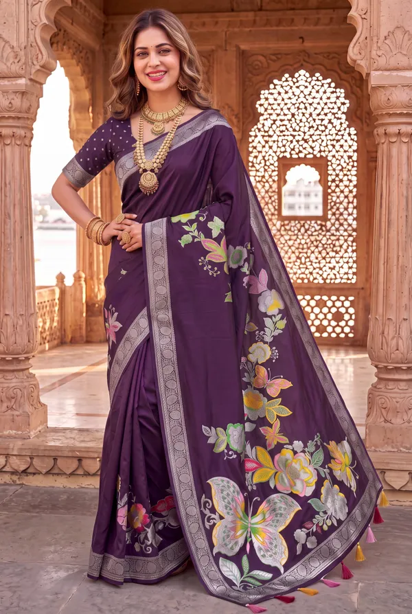 Soft_Silk_Sarees_With_Beautiful_Woven_Zari_Work_With_Attractive_Butterfly_Design_Saree_And_Running_Blouse_With_Tassels
