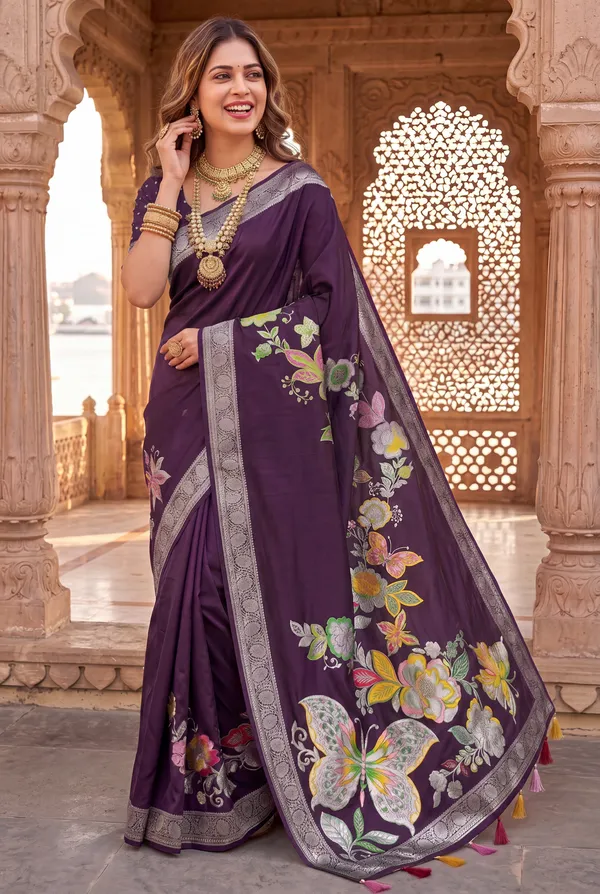Soft_Silk_Sarees_With_Beautiful_Woven_Zari_Work_With_Attractive_Butterfly_Design_Saree_And_Running_Blouse_With_Tassels
