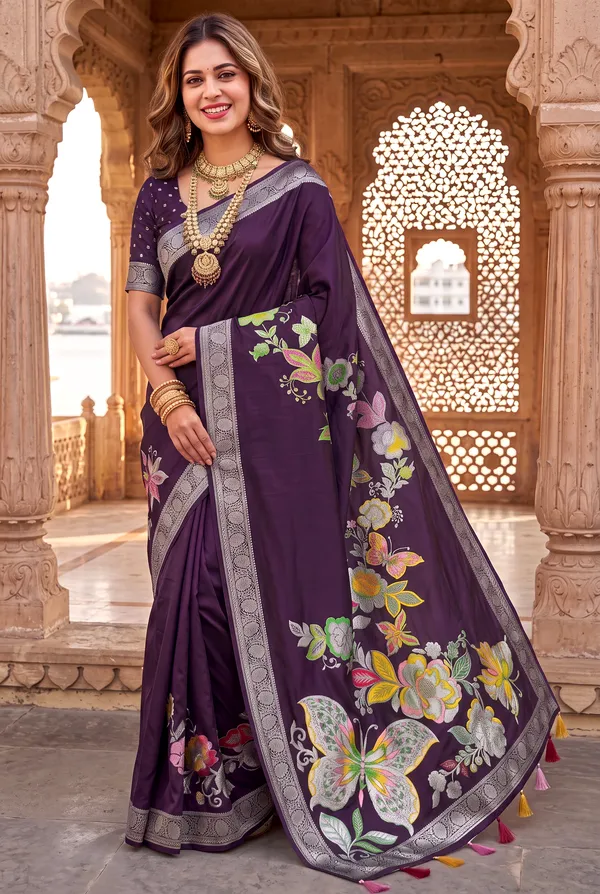 Soft_Silk_Sarees_With_Beautiful_Woven_Zari_Work_With_Attractive_Butterfly_Design_Saree_And_Running_Blouse_With_Tassels