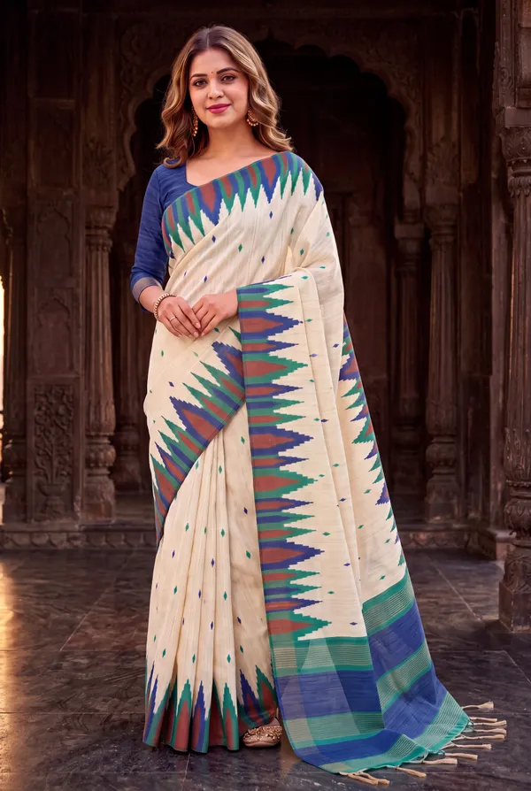 Soft_Tussar_Silk_Sarees_With_Beautiful_Digital_Print_With_Attractive_Checks_Design_Saree_And_Digital_Print_Blouse_With_Tassels