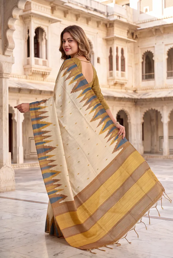 Soft_Tussar_Silk_Sarees_With_Beautiful_Digital_Print_With_Attractive_Checks_Design_Saree_And_Digital_Print_Blouse_With_Tassels