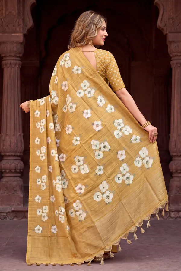Soft_Tussar_Silk_Sarees_With_Beautiful_Digital_Print_With_Attractive_Checks_Design_Saree_And_Digital_Print_Blouse_With_Tassels