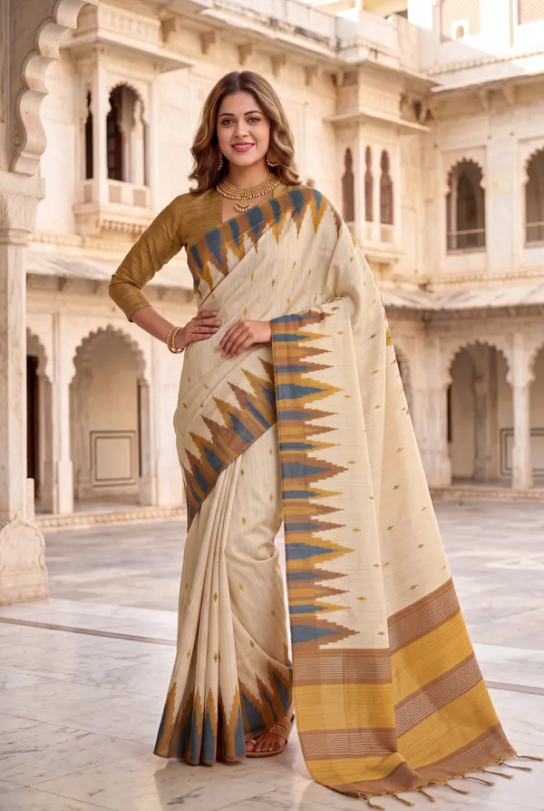 Soft_Tussar_Silk_Sarees_With_Beautiful_Digital_Print_With_Attractive_Checks_Design_Saree_And_Digital_Print_Blouse_With_Tassels